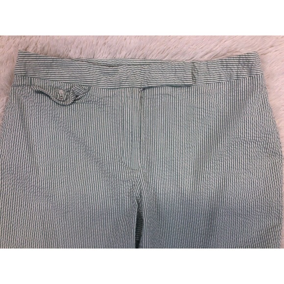 Emma James 10P Sage Green Striped Pants Capri Length Straight Leg Casual Summer - Picture 2 of 6